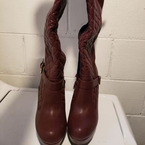 Burgundy over the knee boot